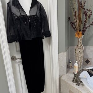 R&M Richards Black Velvet Maxi with Sheer Beaded Jacket
